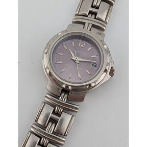 Claremont Watch Women 26mm Case Purple Dial Silver 6" Band- New Battery